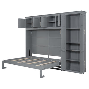 HomeRoots Gray Wood Queen Murphy Bed - Stylish Space-Saving Design with Integrated Headboard & Durable Build 602133