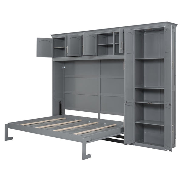 HomeRoots Gray Wood Queen Murphy Bed - Stylish Space-Saving Design with Integrated Headboard & Durable Build 602133