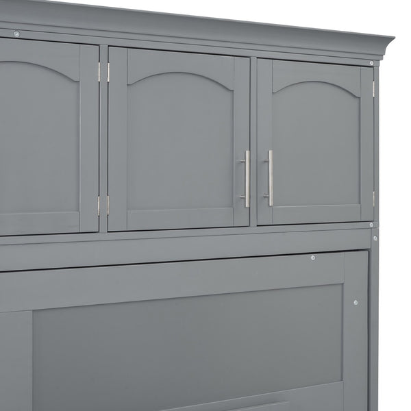 HomeRoots Gray Wood Queen Murphy Bed - Stylish Space-Saving Design with Integrated Headboard & Durable Build 602133