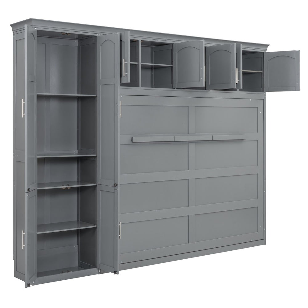 HomeRoots Gray Wood Queen Murphy Bed - Stylish Space-Saving Design with Integrated Headboard & Durable Build 602133