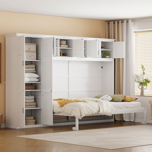 HomeRoots White Wood Queen Murphy Bed - Stylish, Space-Saving Solution for Versatile Guest Room Comfort 602134