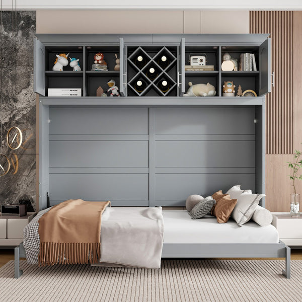 HomeRoots Gray Wood Queen Murphy Bed - Elegant Space-Saving Design with Sturdy Construction for Any Room 602135