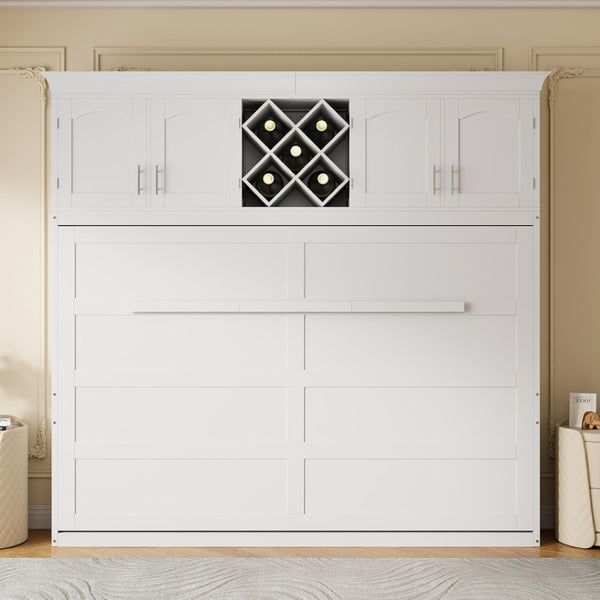 HomeRoots White Wood Queen Murphy Bed – Elegant Space-Saving Design with Integrated Headboard & Sturdy Support 602136