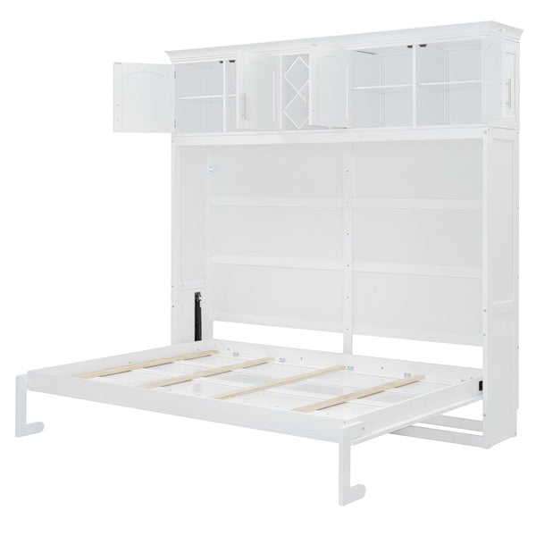 HomeRoots White Wood Queen Murphy Bed – Elegant Space-Saving Design with Integrated Headboard & Sturdy Support 602136