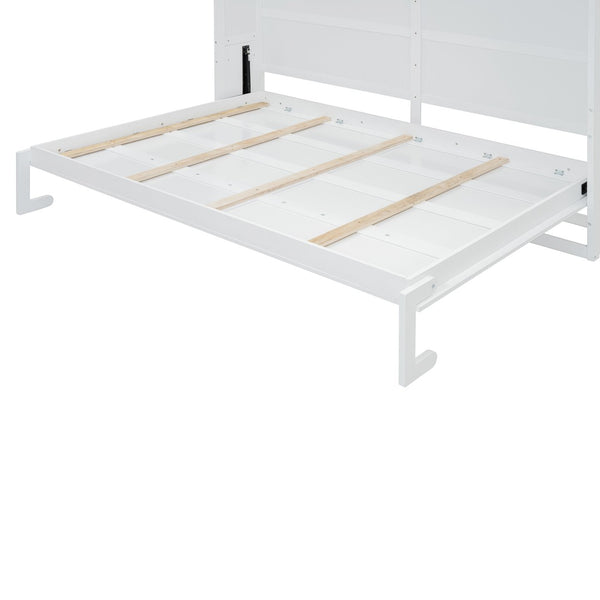 HomeRoots White Wood Queen Murphy Bed – Elegant Space-Saving Design with Integrated Headboard & Sturdy Support 602136