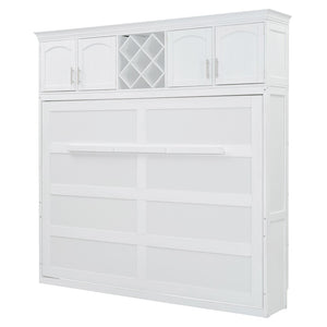 HomeRoots White Wood Queen Murphy Bed – Elegant Space-Saving Design with Integrated Headboard & Sturdy Support 602136