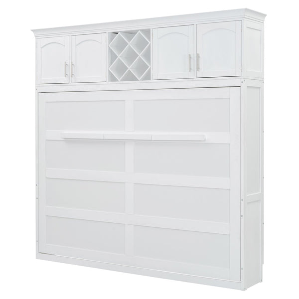 HomeRoots White Wood Queen Murphy Bed – Elegant Space-Saving Design with Integrated Headboard & Sturdy Support 602136