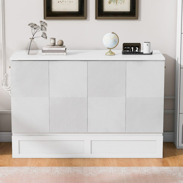 HomeRoots White Wood Queen Murphy Bed with Integrated USB Charging - Stylish Space-Saving Solution for Homes 602141