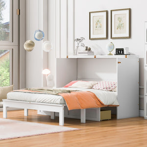 HomeRoots White Wood Queen Murphy Bed with Integrated USB Charging - Stylish Space-Saving Solution for Homes 602141