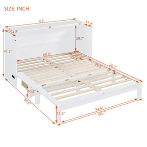HomeRoots White Wood Queen Murphy Bed with Integrated USB Charging - Stylish Space-Saving Solution for Homes 602141