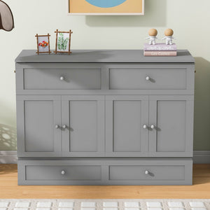 HomeRoots Gray Wood Full Murphy Bed - Space-Saving Design for Versatile Living in Your Studio or Guest Room! 602142