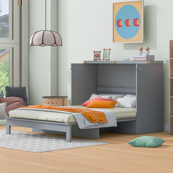 HomeRoots Gray Wood Full Murphy Bed - Space-Saving Design for Versatile Living in Your Studio or Guest Room! 602142