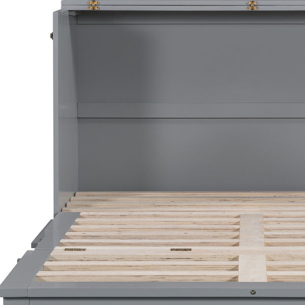 HomeRoots Gray Wood Full Murphy Bed - Space-Saving Design for Versatile Living in Your Studio or Guest Room! 602142