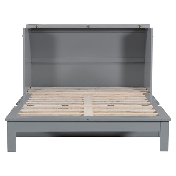 HomeRoots Gray Wood Full Murphy Bed - Space-Saving Design for Versatile Living in Your Studio or Guest Room! 602142