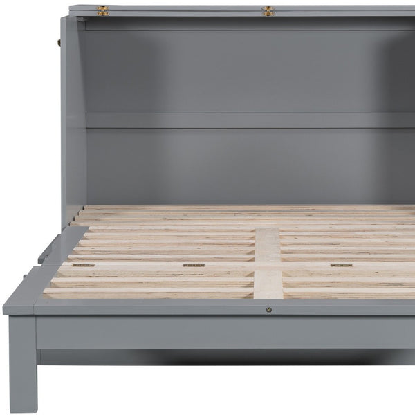 HomeRoots Gray Wood Full Murphy Bed - Space-Saving Design for Versatile Living in Your Studio or Guest Room! 602142