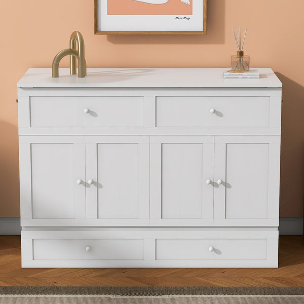 HomeRoots White Wood Full Murphy Bed – Space-Saving Elegance for Modern Living Rooms, Guest Spaces & More! 602143