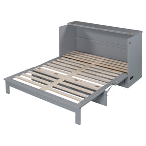 HomeRoots Gray Wood Queen Murphy Bed - Stylish Space-Saving Design with Durable Cabinet & Comfortable Support 602144