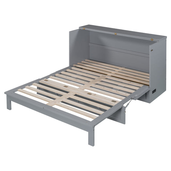 HomeRoots Gray Wood Queen Murphy Bed - Stylish Space-Saving Design with Durable Cabinet & Comfortable Support 602144
