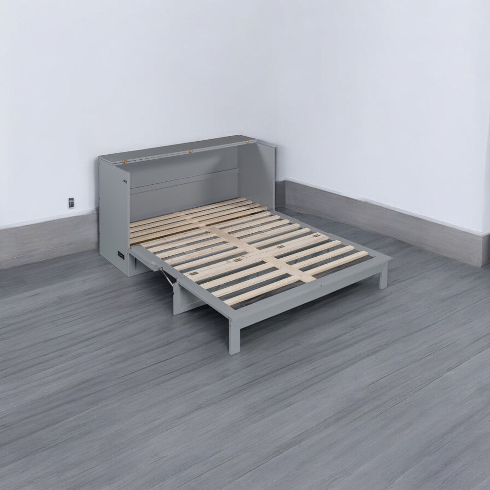 HomeRoots Gray Wood Queen Murphy Bed - Stylish Space-Saving Design with Durable Cabinet & Comfortable Support 602144