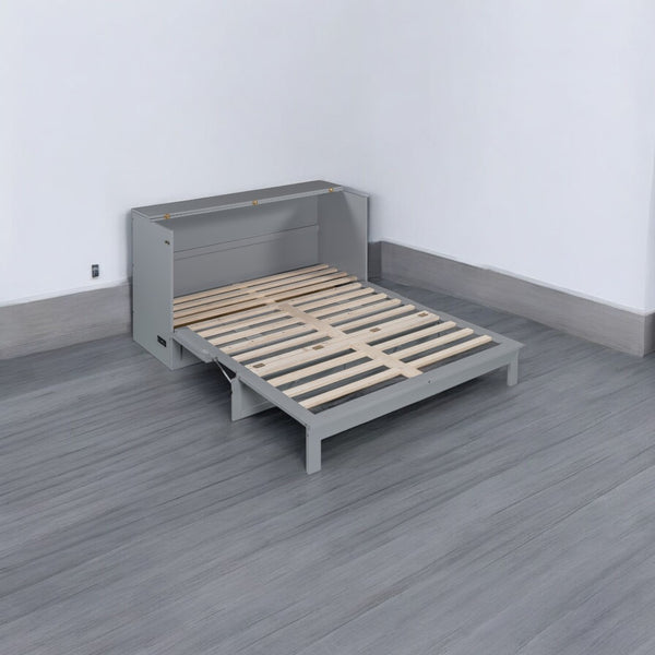 HomeRoots Gray Wood Queen Murphy Bed - Stylish Space-Saving Design with Durable Cabinet & Comfortable Support 602144