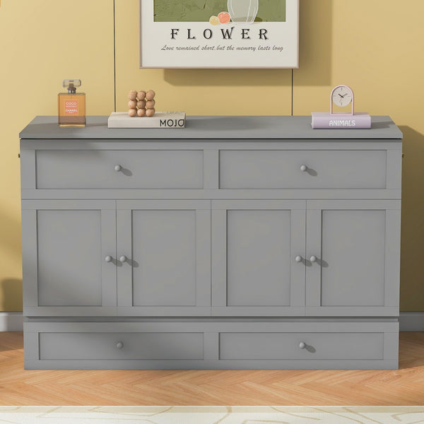 HomeRoots Gray Wood Queen Murphy Bed - Stylish Space-Saving Design with Durable Cabinet & Comfortable Support 602144