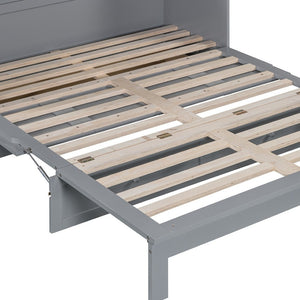 HomeRoots Gray Wood Queen Murphy Bed - Stylish Space-Saving Design with Durable Cabinet & Comfortable Support 602144