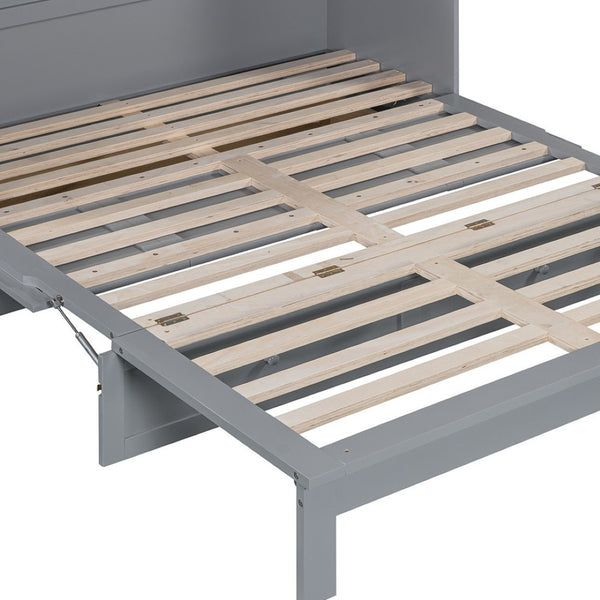 HomeRoots Gray Wood Queen Murphy Bed - Stylish Space-Saving Design with Durable Cabinet & Comfortable Support 602144