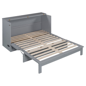 HomeRoots Gray Wood Queen Murphy Bed - Stylish Space-Saving Design with Durable Cabinet & Comfortable Support 602144