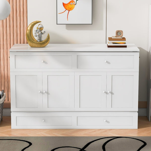 HomeRoots White Wood Queen Murphy Bed - Space-Saving Cabinet Design for Stylish Guest Rooms & Studios 602145