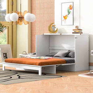 HomeRoots White Wood Queen Murphy Bed - Space-Saving Cabinet Design for Stylish Guest Rooms & Studios 602145