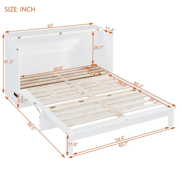 HomeRoots White Wood Queen Murphy Bed - Space-Saving Cabinet Design for Stylish Guest Rooms & Studios 602145