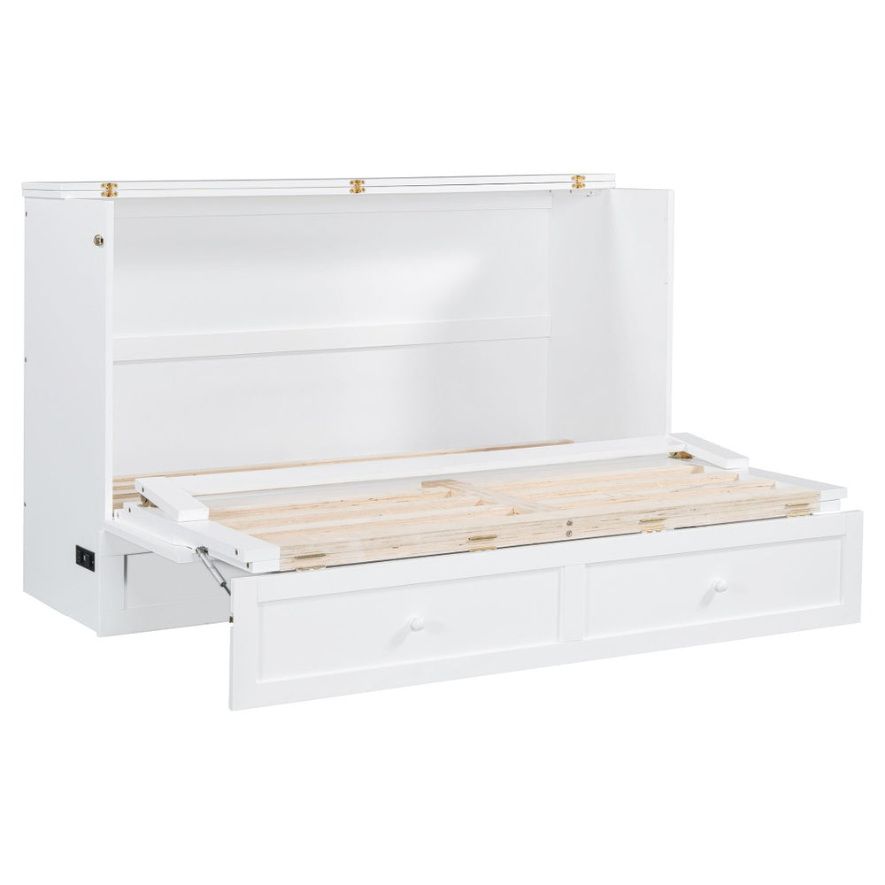 HomeRoots White Wood Queen Murphy Bed - Space-Saving Cabinet Design for Stylish Guest Rooms & Studios 602145