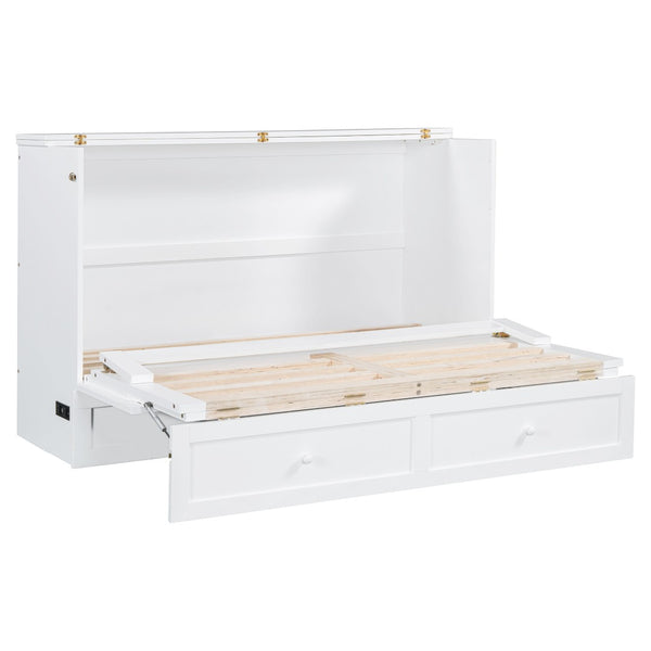 HomeRoots White Wood Queen Murphy Bed - Space-Saving Cabinet Design for Stylish Guest Rooms & Studios 602145