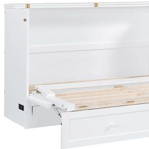 HomeRoots White Wood Queen Murphy Bed - Space-Saving Cabinet Design for Stylish Guest Rooms & Studios 602145