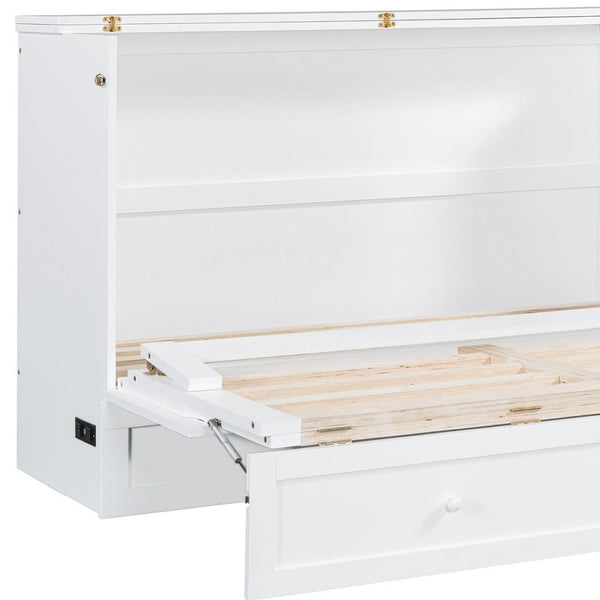 HomeRoots White Wood Queen Murphy Bed - Space-Saving Cabinet Design for Stylish Guest Rooms & Studios 602145
