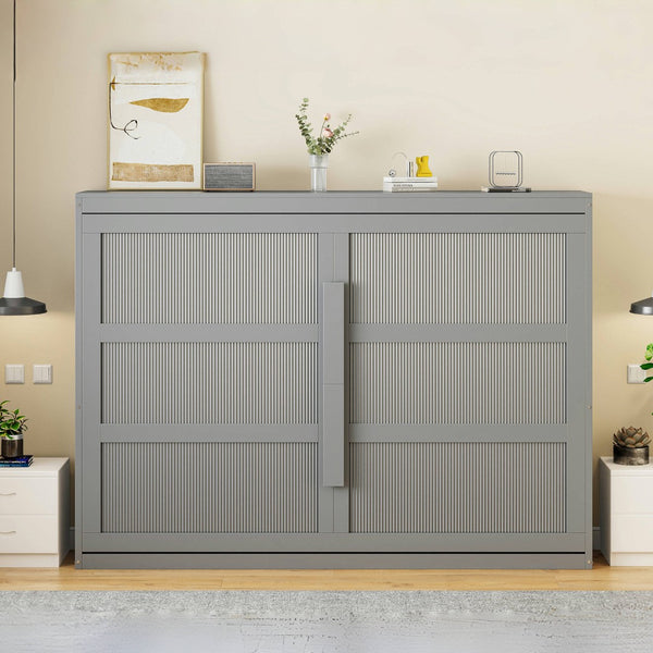 HomeRoots Gray Wood Queen Murphy Bed - Stylish & Space-Saving Solution for Modern Bedrooms & Guest Rooms! 602146