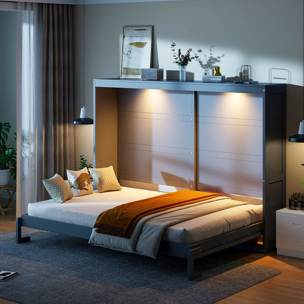 HomeRoots Gray Wood Queen Murphy Bed - Stylish & Space-Saving Solution for Modern Bedrooms & Guest Rooms! 602146