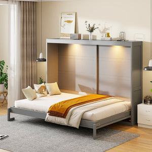 HomeRoots Gray Wood Queen Murphy Bed - Stylish & Space-Saving Solution for Modern Bedrooms & Guest Rooms! 602146