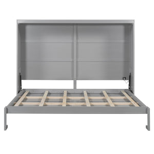 HomeRoots Gray Wood Queen Murphy Bed - Stylish & Space-Saving Solution for Modern Bedrooms & Guest Rooms! 602146