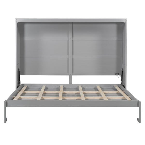 HomeRoots Gray Wood Queen Murphy Bed - Stylish & Space-Saving Solution for Modern Bedrooms & Guest Rooms! 602146
