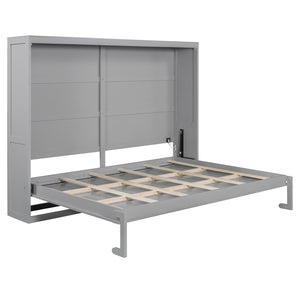 HomeRoots Gray Wood Queen Murphy Bed - Stylish & Space-Saving Solution for Modern Bedrooms & Guest Rooms! 602146