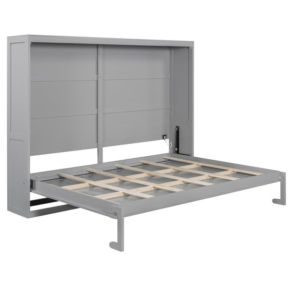 HomeRoots Gray Wood Queen Murphy Bed - Stylish & Space-Saving Solution for Modern Bedrooms & Guest Rooms! 602146