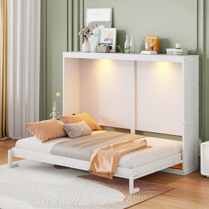 HomeRoots White Wood Queen Murphy Bed - Elegant Space-Saving Design for Serene Sleep & Stylish Décor! 602147
