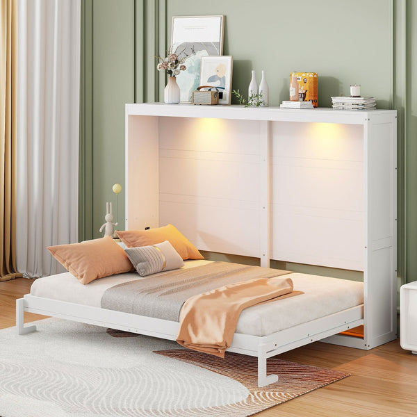 HomeRoots White Wood Queen Murphy Bed - Elegant Space-Saving Design for Serene Sleep & Stylish Décor! 602147