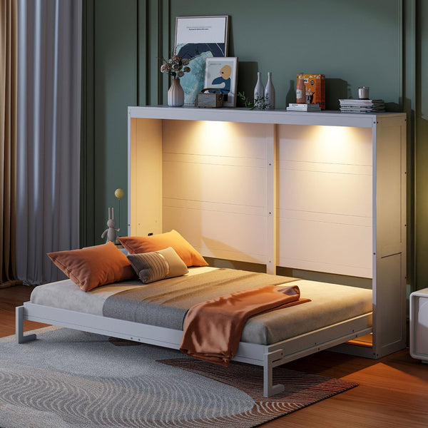 HomeRoots White Wood Queen Murphy Bed - Elegant Space-Saving Design for Serene Sleep & Stylish Décor! 602147