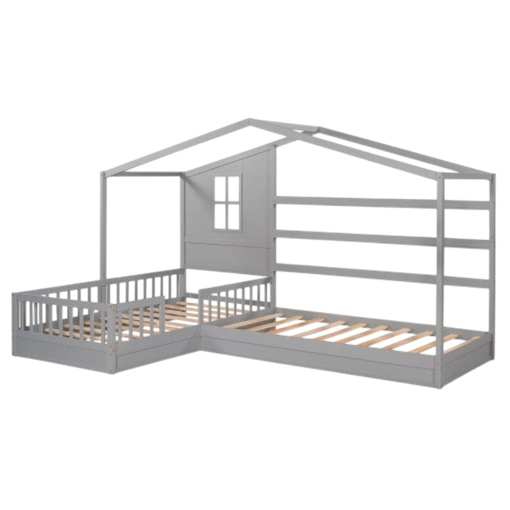 HomeRoots Gray Wood Twin House Bed - Modern Cozy Design, Durable Support, Perfect for Stylish Kids' Bedrooms! 602148