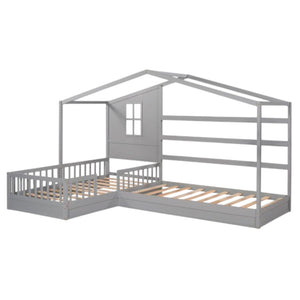 HomeRoots Gray Wood Twin House Bed - Modern Cozy Design, Durable Support, Perfect for Stylish Kids' Bedrooms! 602148