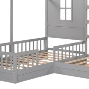 HomeRoots Gray Wood Twin House Bed - Modern Cozy Design, Durable Support, Perfect for Stylish Kids' Bedrooms! 602148