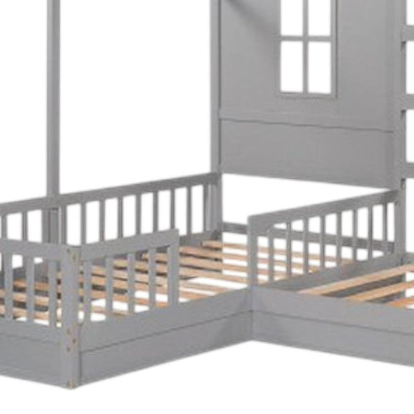 HomeRoots Gray Wood Twin House Bed - Modern Cozy Design, Durable Support, Perfect for Stylish Kids' Bedrooms! 602148