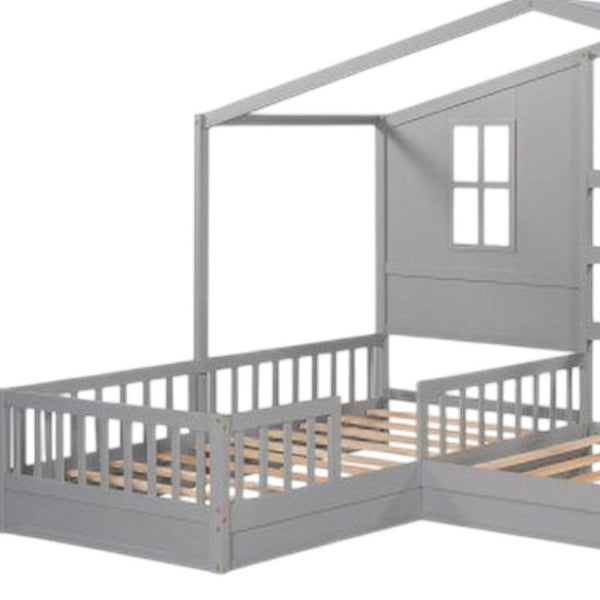 HomeRoots Gray Wood Twin House Bed - Modern Cozy Design, Durable Support, Perfect for Stylish Kids' Bedrooms! 602148